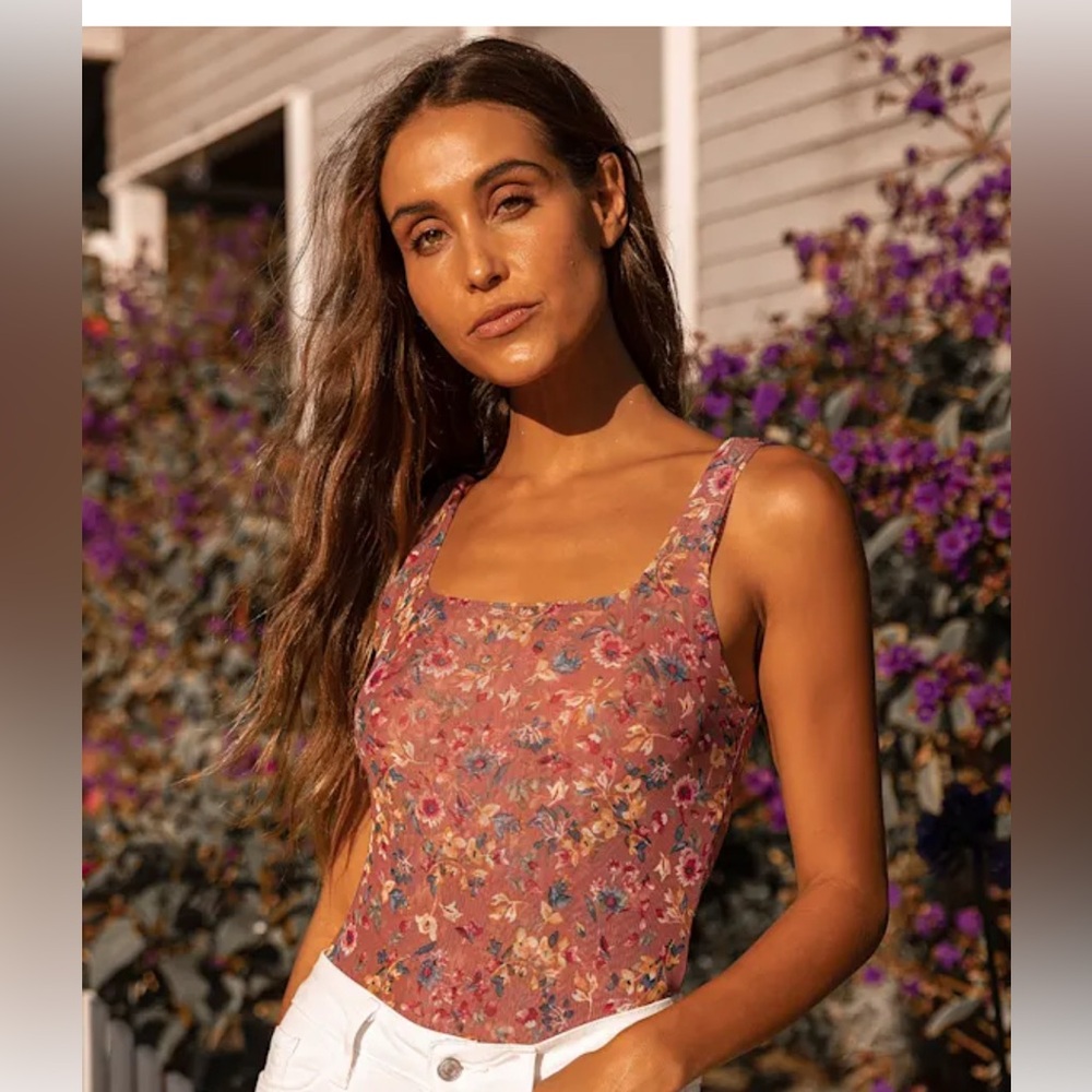 Love in the Garden Mauve Floral Print Mesh Bodysuit